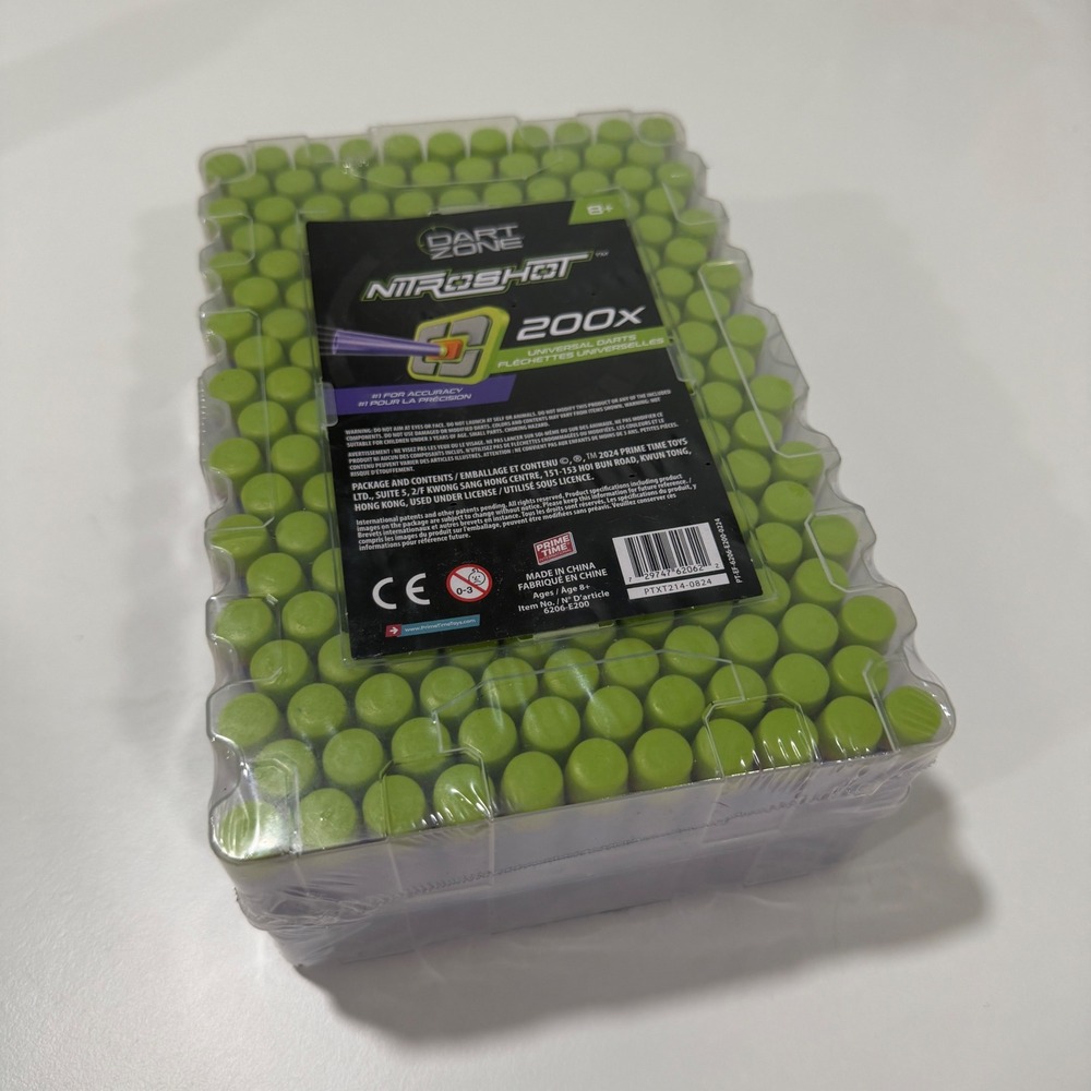 Dart Zone Nitroshot 200x Universal Darts Purple Green Prime Time Toys 6206-E200